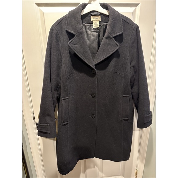 Vintage LL BEAN X Bellandi 100% WOOL Shell LONG black Polo Coat Women's SZ 2X - Picture 1 of 11